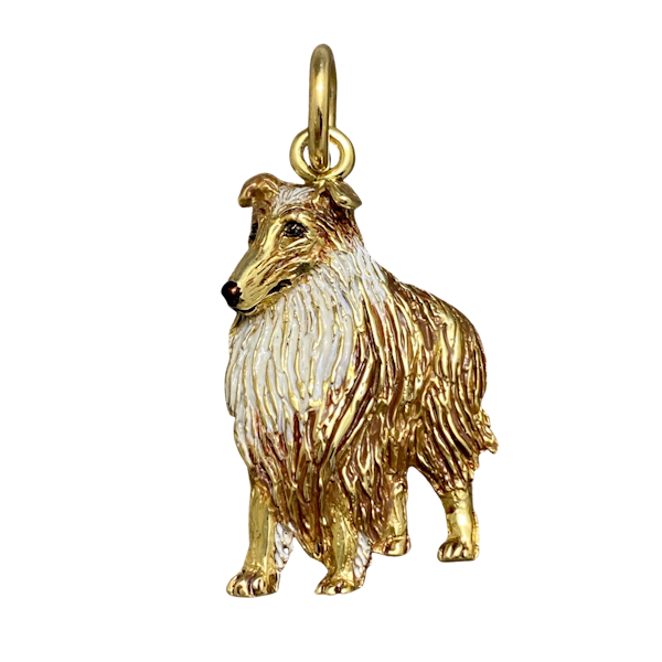 Dog Pendant Collie in 9ct Gold Enamel dated Sheffield 2000, Lilly's Attic  since 2001 - image 1