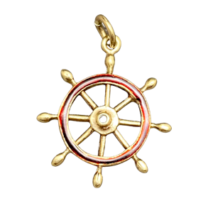Charm in 9ct Gold enamel Ship Wheel dated Birmingham 1958, Lilly's Attic since 2001