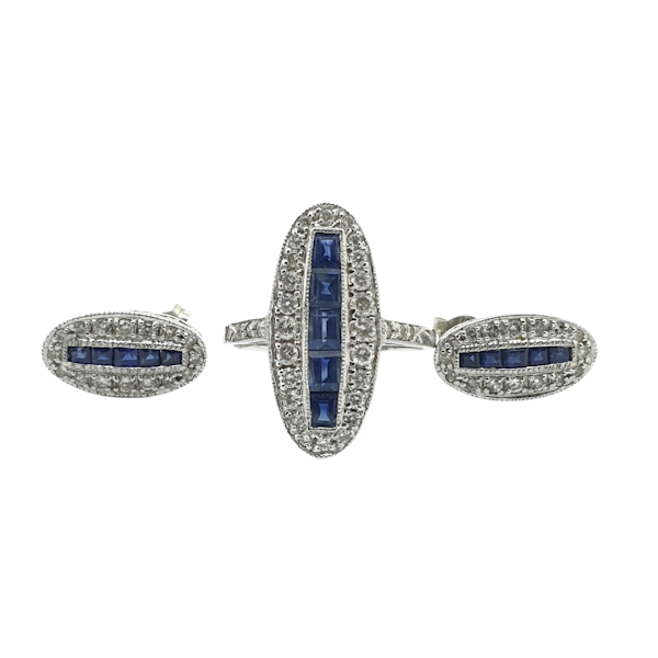 Vintage Sapphire & Diamond oval shaped ring and earring set @Finishing Touch - image 1