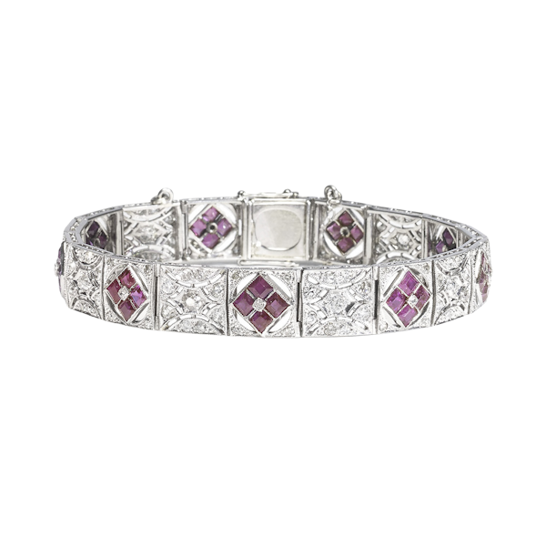 Art Deco Ruby Diamond and Platinum Bracelet, Circa 1930 - image 1