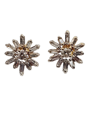 Pair of star diamond and baguette diamond earrings in yellow gold SKU: 5598 DBGEMS