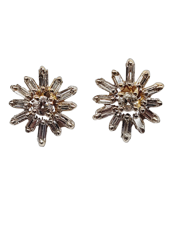 Pair of star diamond and baguette diamond earrings in yellow gold SKU: 5598 DBGEMS - image 1