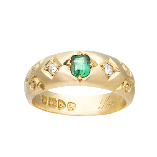 A Emerald Diamond Gold Gypsy Ring - image 1