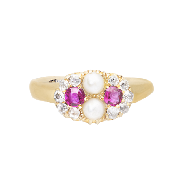 A Ruby Diamond Pearl Gold Ring - image 1