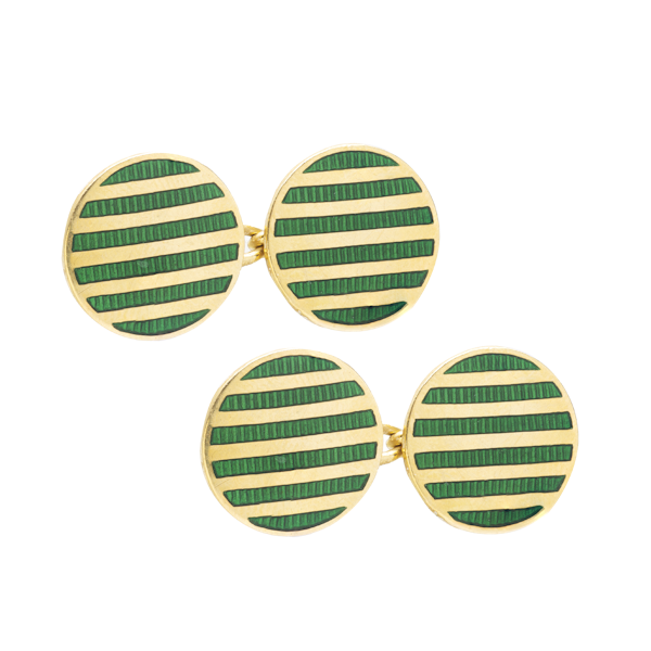 A Pair of Gold and Green Enamel Stripe Cufflinks - image 3