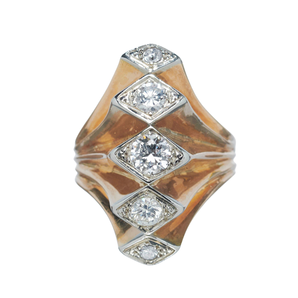 Vintage Diamond Five Row Fan Ring Gold, Circa 1940 - image 4