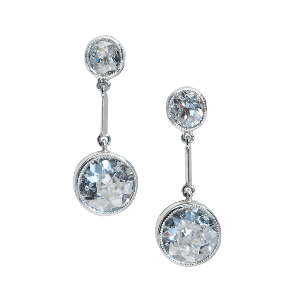 Modern Old-Cut Diamond and Platinum Rub Over Drop Earrings, 2.36ct - image 1