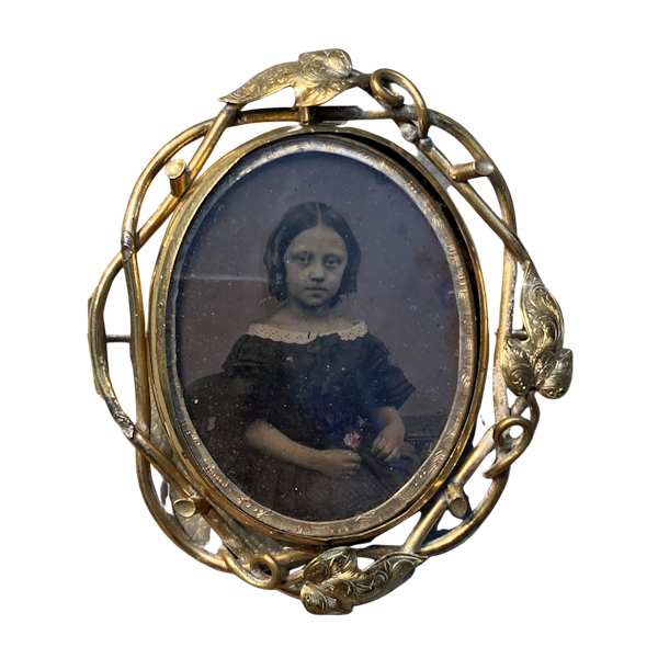 Antique Victorian Pinchbeck Gold Large Photo Swivel Locket Mourning Hair Brooch - image 1