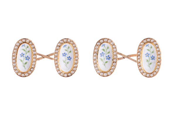 Cufflinks with Forget-me-knot Flowers in Enamel & Gold - image 1