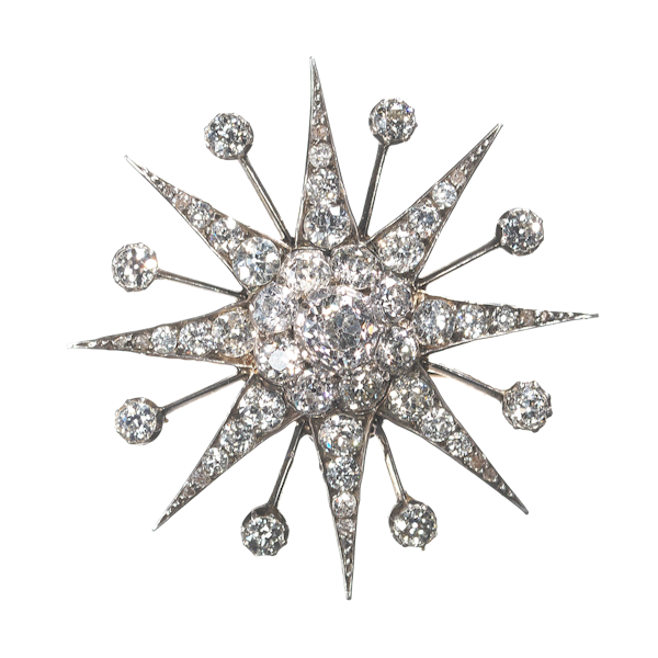 Antique Diamond and Silver Upon Gold Eight Ray Star Brooch, Circa 1890 - image 1