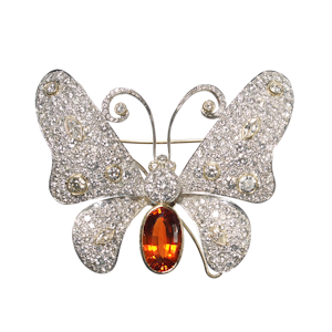 Modern Diamond Citrine and Platinum Butterfly Brooch