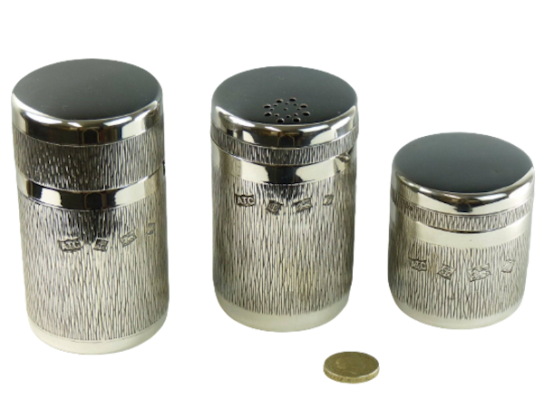 Sterling SILVER - Mid-Century Modern BARK Effect A T CANNON - Table Cruet Set - image 1