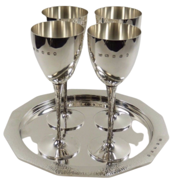 Sterling SILVER - Mid-Century Modern Set of 4 Goblets & Tray - PGJ - image 1