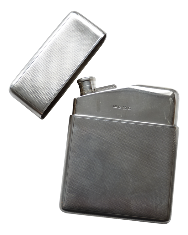 Solid Sterling Silver - Engine Turned HIP FLASK - A WILCOX - 1939 - image 1