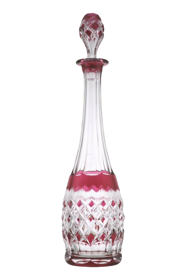 VAL St LAMBERT Crystal -Tall Cranberry / Pink Decanter / Decanters - 16 1/2" - image 1