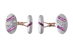 Art Deco Gold Cufflinks with Diamonds and Rubies