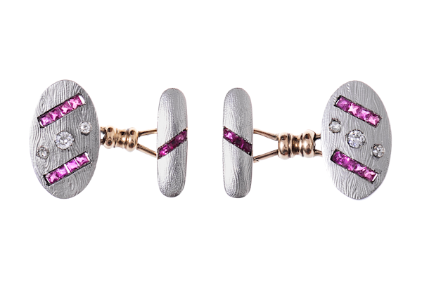 Art Deco Gold Cufflinks with Diamonds and Rubies - image 1
