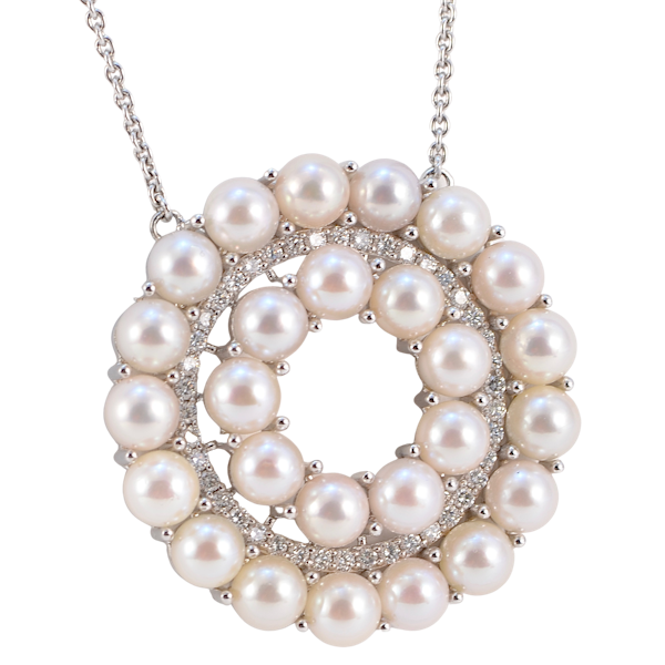Pearl Diamond Pendant in 18k White Gold dated London 2019 by LILLY SHAPIRO, Lilly's Attic since 2001 - image 1