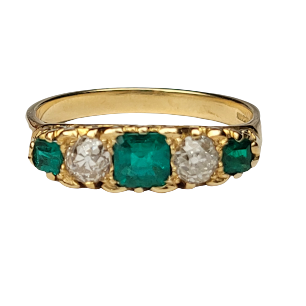 Emerald and diamond five stone carved half hoop ring SKU: 5714 DBGE - image 1