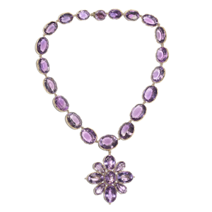 Antique Amethyst and Gold Riviére Necklace and Cross Pendant, Circa 1880