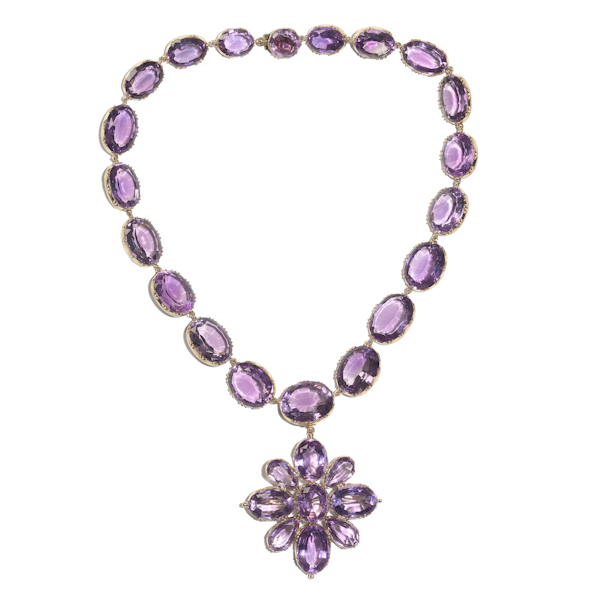 Antique Amethyst and Gold Riviére Necklace and Cross Pendant, Circa 1880 - image 1