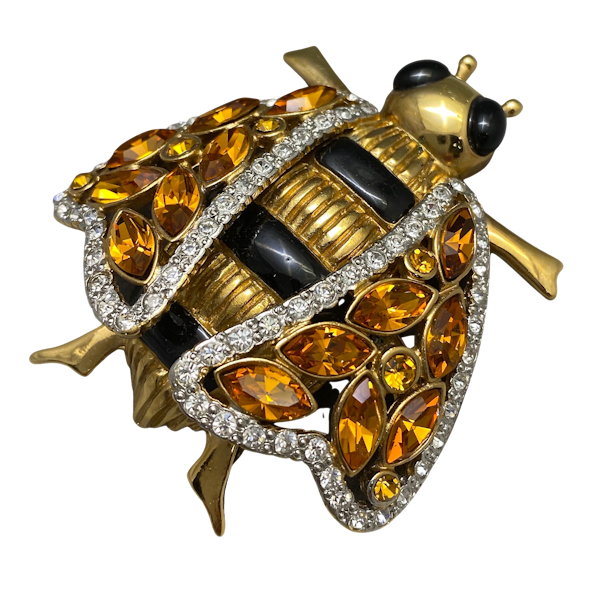 Bee Brooch Crystal Enamel in Gold Tone Metal by VALENTINO date circa 1970, Lilly's Attic since 2001 - image 1