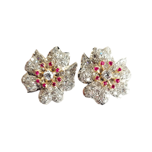 Vintage diamond and ruby flower earrings SKU: 5739 DBGEMS
