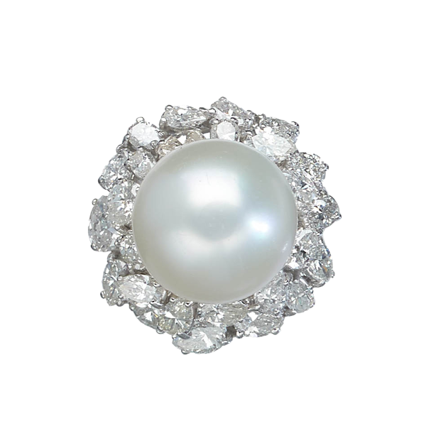 Vintage South Sea Pearl Diamond And Platinum Ring, With Modern Shank, Circa 1965 - image 1