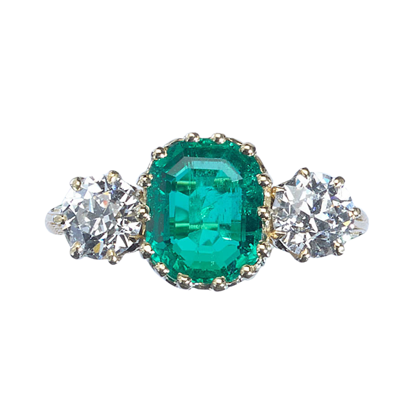 Antique Emerald, Diamond And Gold Three Stone Ring, Circa 1900 - image 1