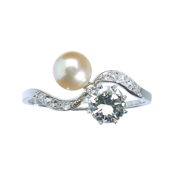 Vintage Golden Pearl, Diamond And Platinum Two Stone Crossover Ring, Circa 1935 - image 1