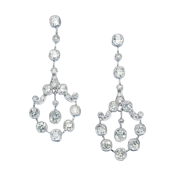 Art Deco Style Diamond And Platinum Drop Earrings, 5.80ct - image 1