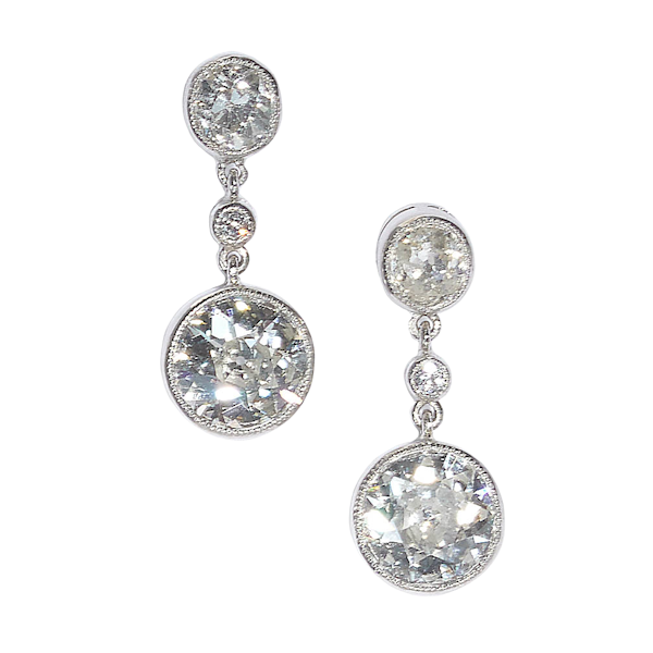 Modern Old-Cut Diamond and Platinum Rub Over Drop Earrings, 2.36ct - image 3