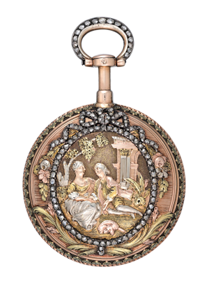 DIAMOND SET GOLD FRENCH QUARTER REPEATING CYLINDER