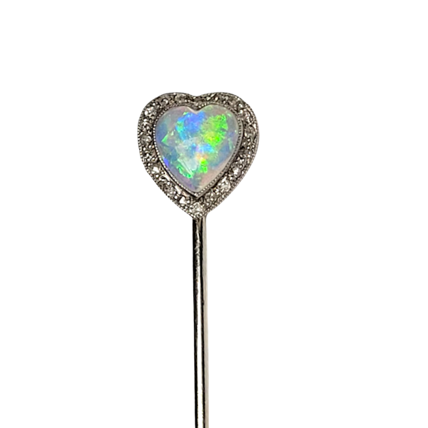 Edwardian opal and diamond heart stickpin SKU: 5810 DBGEMS - image 1