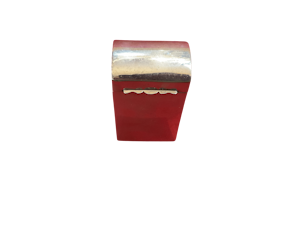 A silver card box with playing cards