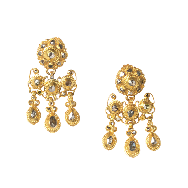 Antique Spanish Diamond and Gold Girandole Earrings, Circa 1780 - image 1