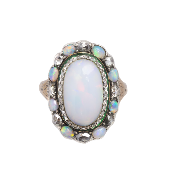 A Cabochon Opal Diamond Gold Ring - image 1