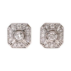 Diamond & Millegrain Stud Earrings | 18ct White Gold | Art Deco Style