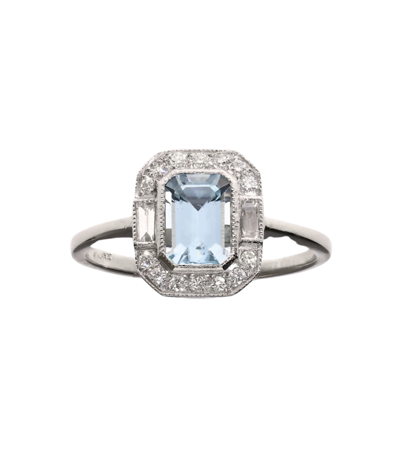 An Aquamarine Diamond Platinum Ring - image 1