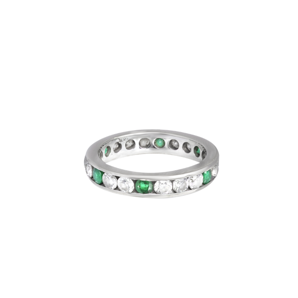 A Diamond Emerald Gold Eternity Ring - image 1