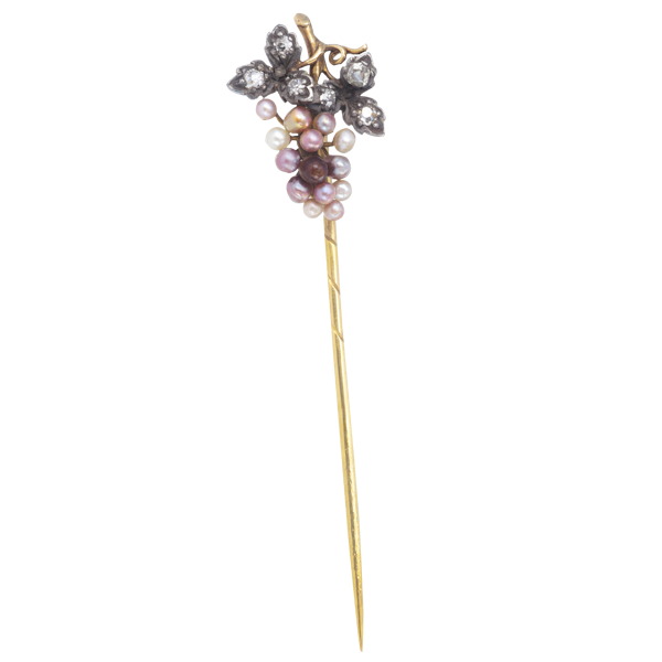A Pearl Diamond Gold Grape Tie Pin - image 1