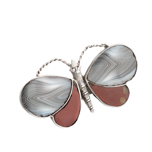 Victorian Agate Butterfly Brooch | Sterling Silver | Scottish c.1880s