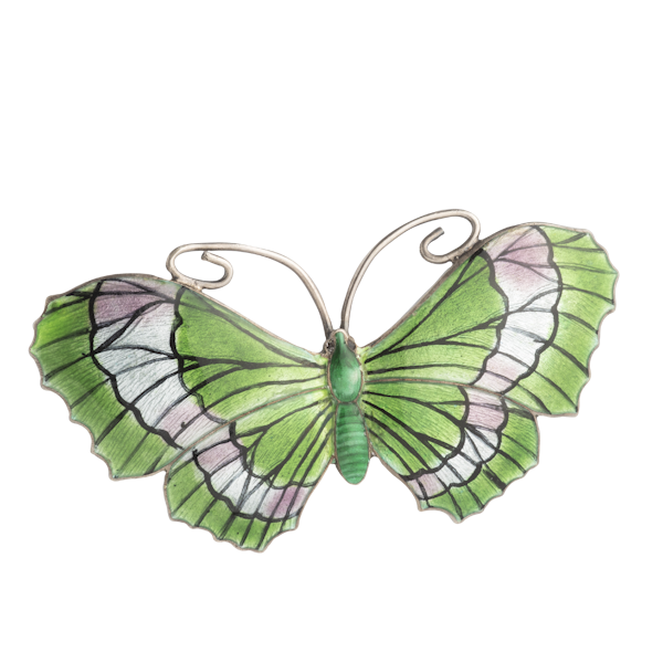 A Green Silver Enamel Butterfly brooch by John Atkins & Son - image 1