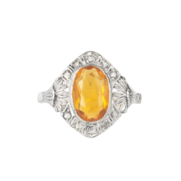 A Fire Opal Diamond Gold Ring - image 1