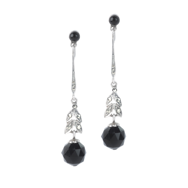 A Pair of Onyx Marcasite Silver Earrings by Theodor Fahrner **SOLD** - image 1
