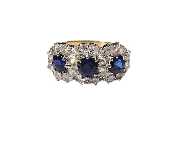 Antique sapphire and diamond triple cluster ring SKU: 5910 DBGEMS - image 1