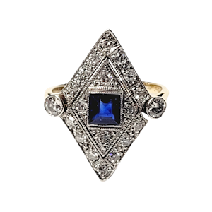 Edwardian sapphire and diamond lozenge shaped ring SKU: 5904 DBGEMS
