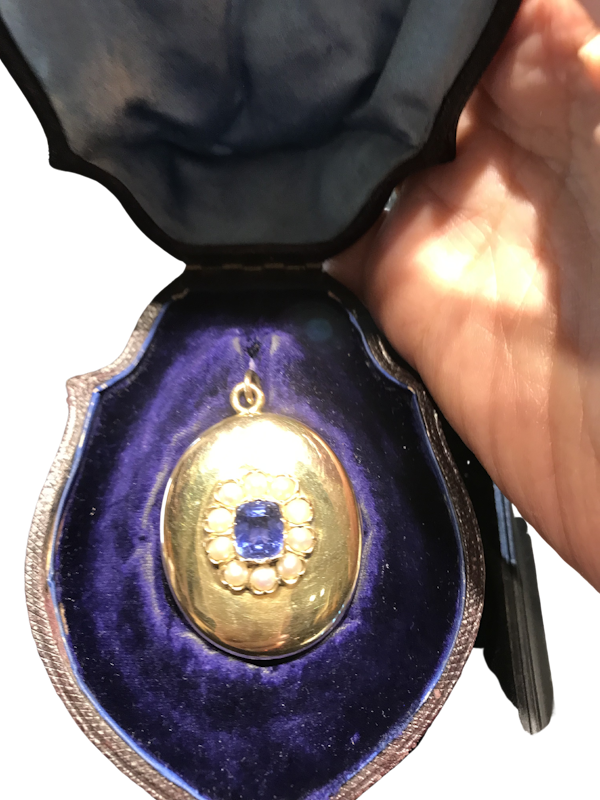 Russian Sapphire on Gold Locket Pendant 1880 - image 1