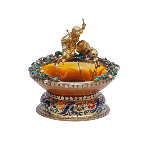 Antique Austrian silver gilt and agate dish - image 1
