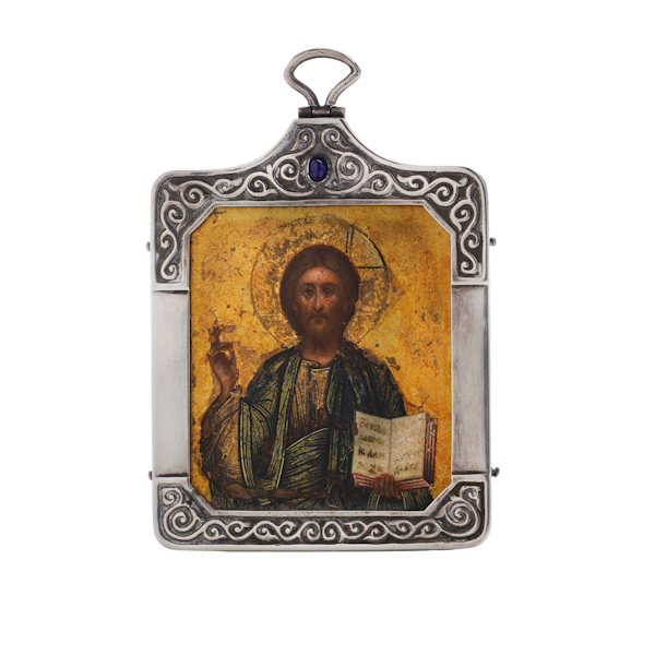 Faberge silver and wooden miniature icon of Christ Pantocrator, Moscow c.1900 - image 1